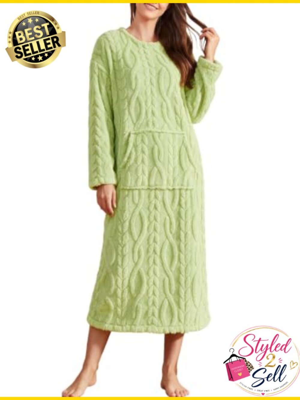 Fleece Nightgown Womens Plush Long Sleeve Sleep Dress Warm Fuzzy Lounge